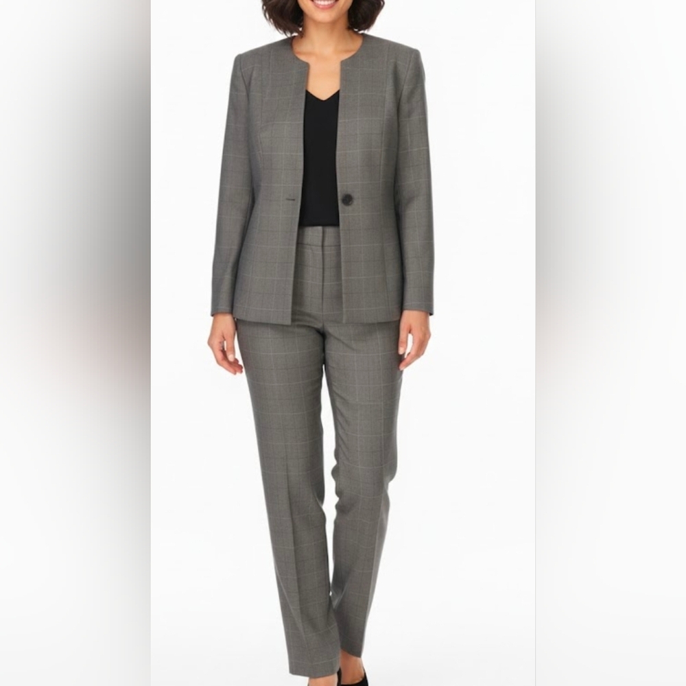 Liz Claiborne Suit Brown and Cream Plaid Size 4